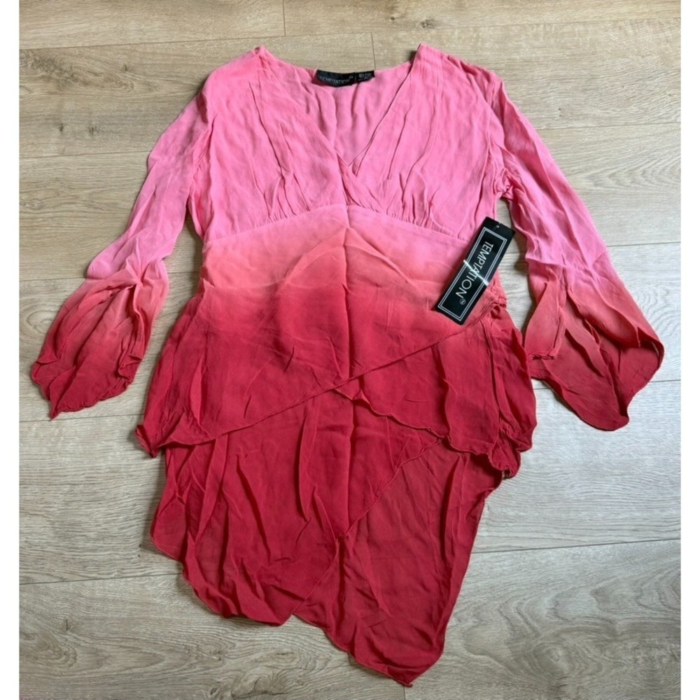 NWT Temptation tunic Y2K Vintage ombre flowy bell sleeve hippie top deadstock M